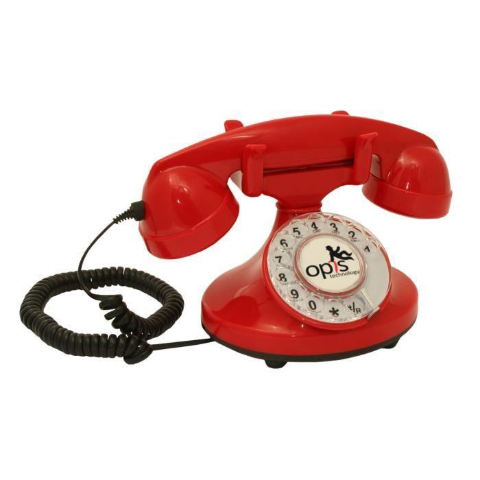 OPIS FunkyFon cable : Téléphone à cadran rotatif au style sinueux des années 1920 avec sonnerie électronique moderne