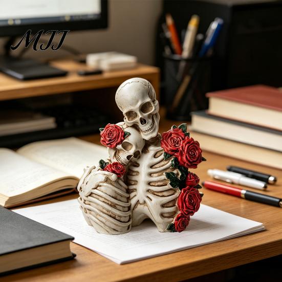 Skeleton Resin Figurine Halloween Couple Figurine, Vintage Gothic Skull Statue, Statue Holiday Party Home Decoration for Shelf Table Mantel