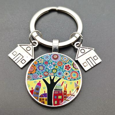 Artistic Glass Keychains, Colorful Crystal Glass Pendant Keyring Durable Circular Key Holder Accessory