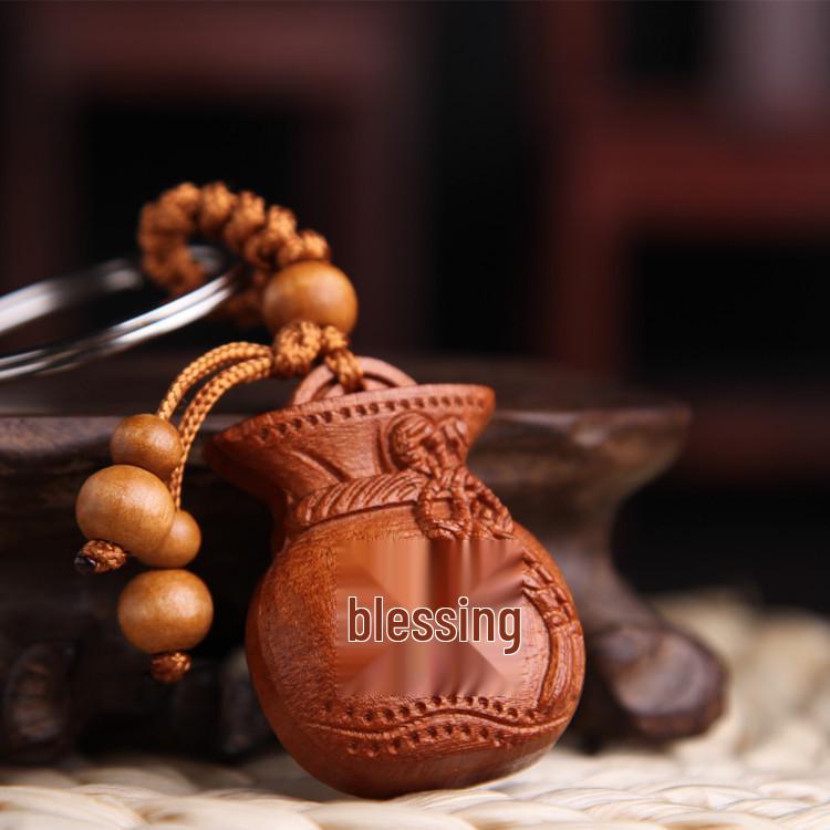 Peach Wood Qi Nan Car Keychain Pendant - Safe Trip Gift for Women