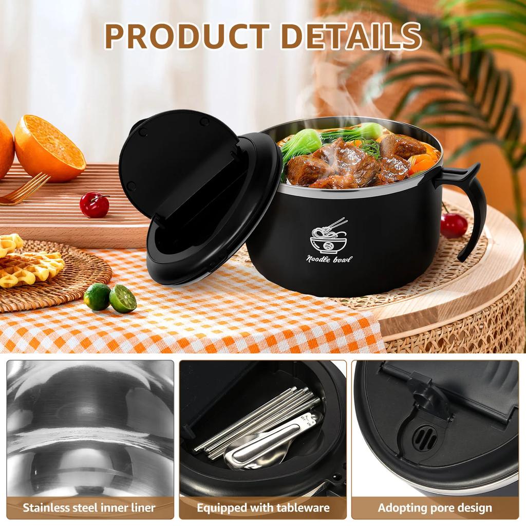 Zestaw miski do ramenu 1600ml Mikrofalowy pojemnik na lunch z łyżką Wielofunkcyjne miski do gotowania ramenu Bento do domu biura akademika