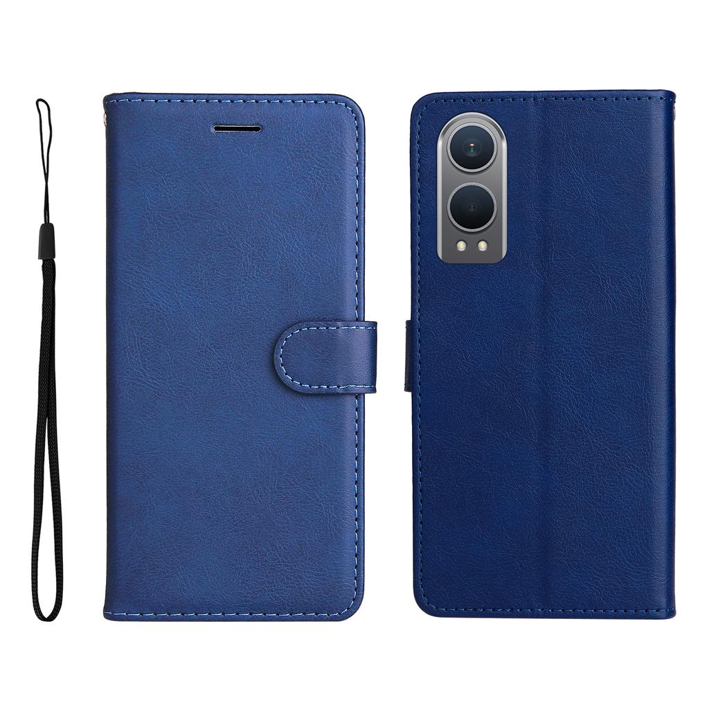 For Oppo K12x 5G (China)/OnePlus Nord CE4 Lite 5G Leather Wallet Case with Strap Solid Color Phone Stand Cover
