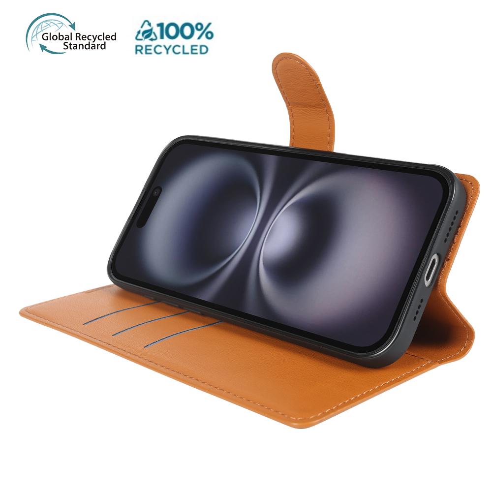 For iPhone 16 Stand Case Biobased Eco-Friendly RPET RPVB Slim Phone Cover with Wallet