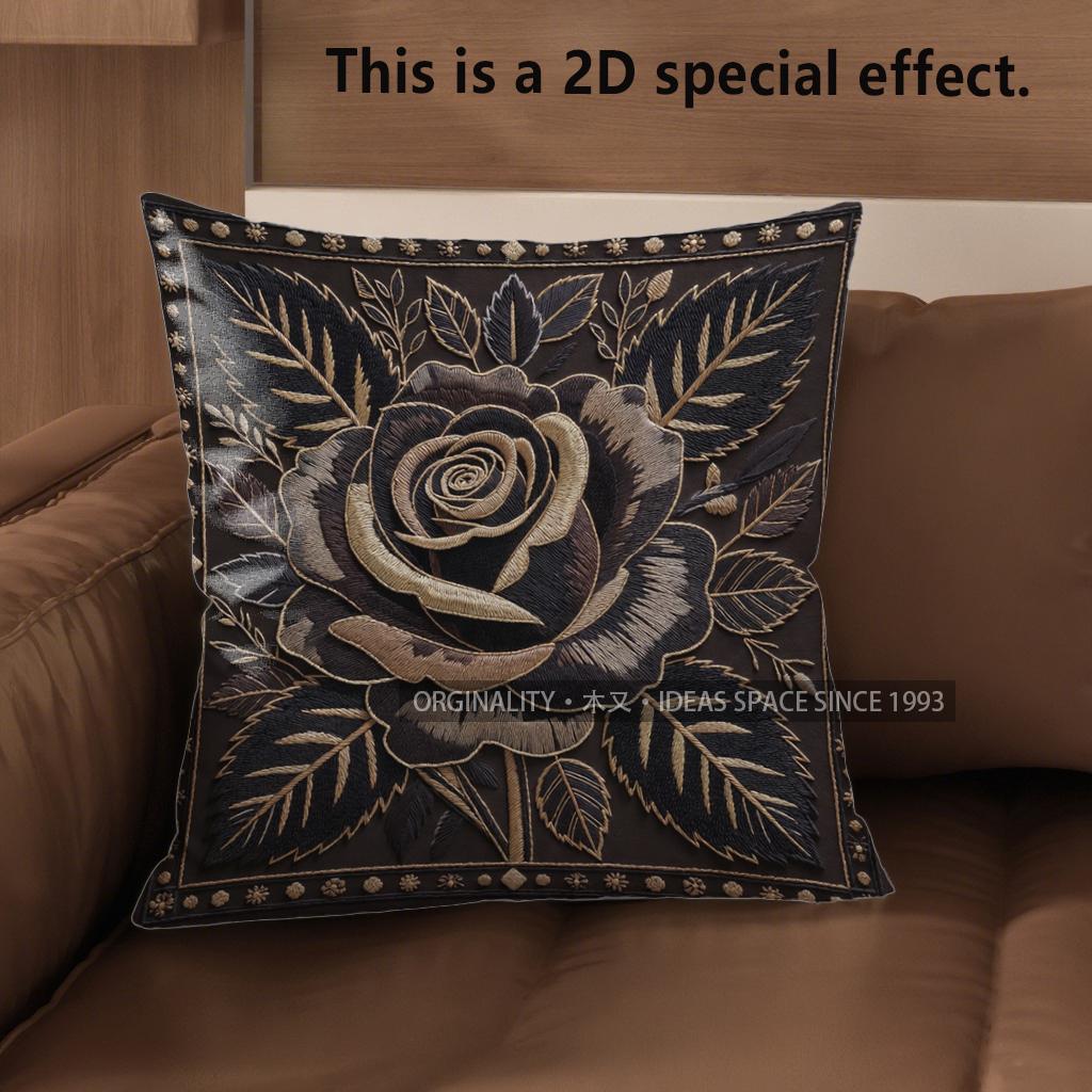 2D Vintage Gotische Rose Kissenbezüge Muster Kissenhülle Geeignet für Sofa Schlafzimmer Auto Kissenbezug