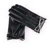 Autumn and Winter Warm Gloves Outdoor Driving and Riding Cute Bows Winter Plus Velvet Thickened PU Leather Touch Screen Gloves