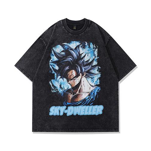 Vintage Street Cartoon Print Oversize Old Short-Sleeved T-Shirt Men'S And Women'S Hip Hop Loose Half-Sleeved Tee Shirt
