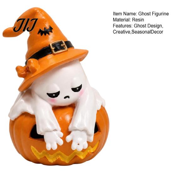 Halloween Ghost Pumpkin Figurine Figurine, Cute Sad Leaning On Desk Funny Melancholy Gift Decor, Spooky Decoration for Home Table Shelf Mantel Display