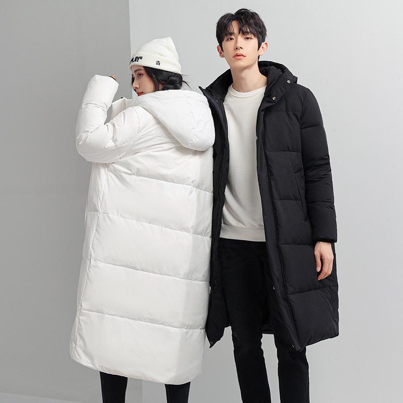 Men's Long Winter Down Jacket - Thick, Warm, Loose Fit, Solid Color, Mid-Length, Over-the-Knee.