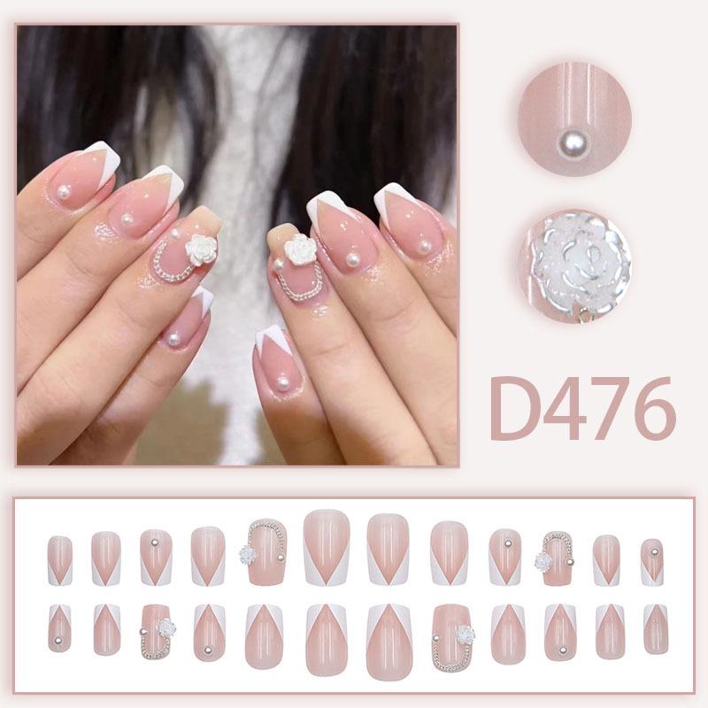 Elegant Removable French Camellia Pearl Nail Tips
