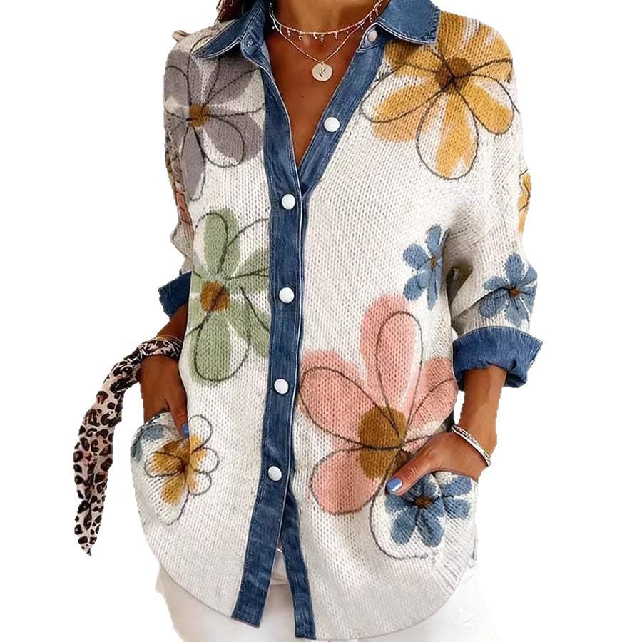 2026 European-American Patchwork Floral 3D Print Women's Spring Cardigan