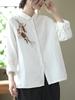 Johnature Women Vintage Embroidered Cotton Blended Shirt Turndown Collar Casual Long Sleeve Blouse Spring Loose Shirts