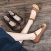 Fashion Retro retro walking shoes cowhide brown buckle leather women's shoes old man