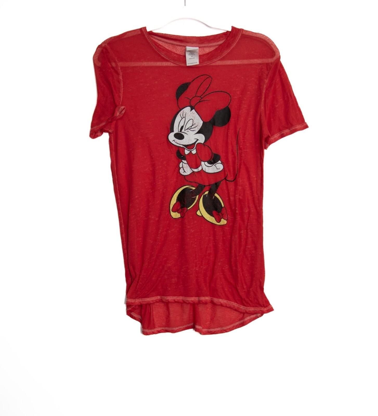 Vintage-Style Minnie Mouse Red Sheer Graphic T-Shirt XS Disney Womens Casual XXXL