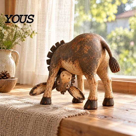Domácí doplňky ve vintage stylu, Rustikální figurka osla, Opotřebovaná pryskyřičná soška zvířete na stolní desku, polici, krbovou římsu, Dekorace, Retro pastorační ozdoba