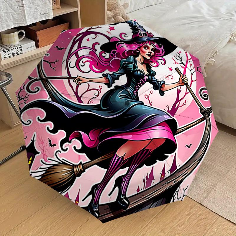 

1pc Witch Broomstick Fashionable Automatic Opening/Closing Folding Umbrella with 8 Iron Bones, Plastic Handle yy251015081