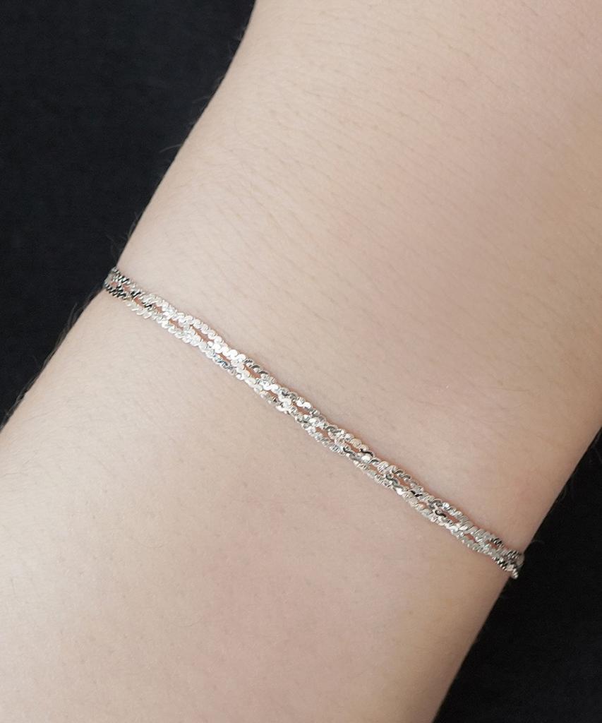Alleun Silver 925 Thin Chain Cut 3-Strand Twist Bracelet