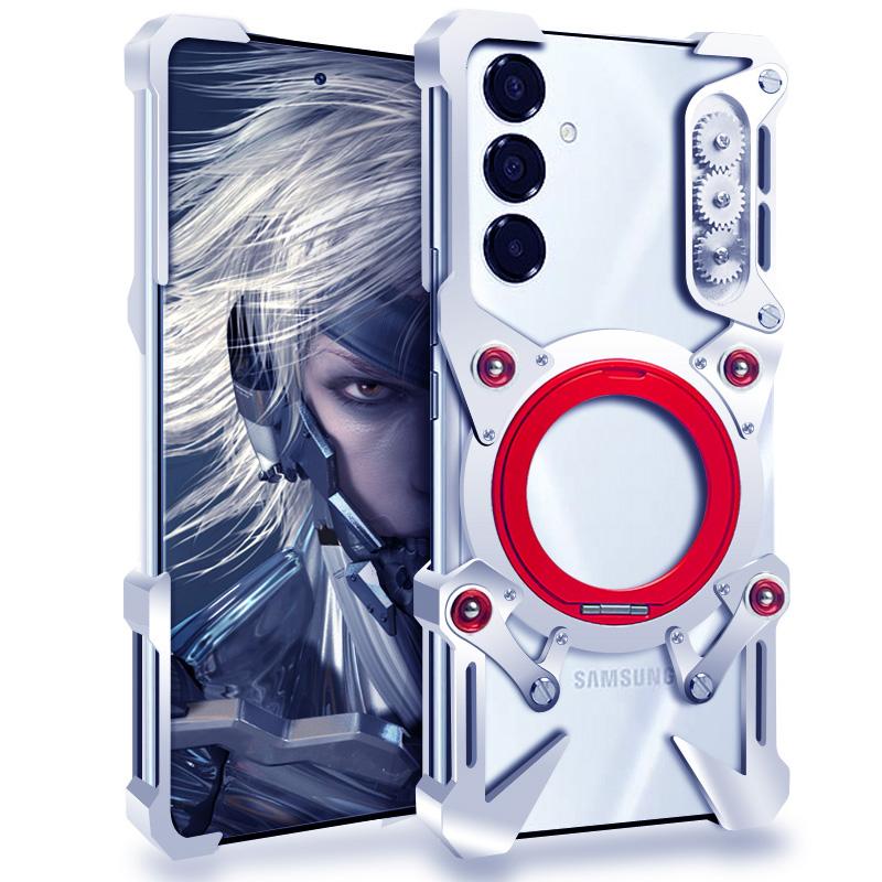 For Samsung Galaxy S25+ Bumper Case Kickstand Aluminum Alloy Magnetic Phone Cover with Wrist Strap
