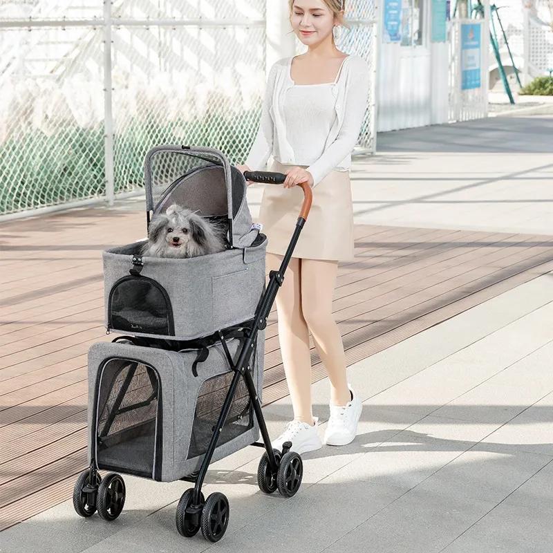 LD03F Lightweight Foldable Double Layer Pet Cart Dog Paparazzi and Detachable Cat Cage