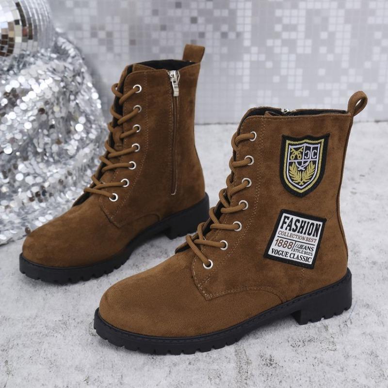 Women Winter Boots Ladies Lace Up Side Zipper Snow Boots Female Non Slip Motorcycle Shoes Keep Warm Ankle Botas Plus Size 36-43