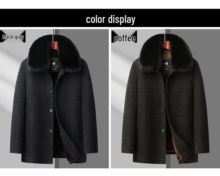 Men's Mid-Age & Elder Plus Velvet Thick Wool Coat - Winter Mid-Length Overcoat for Dad & Grandpa