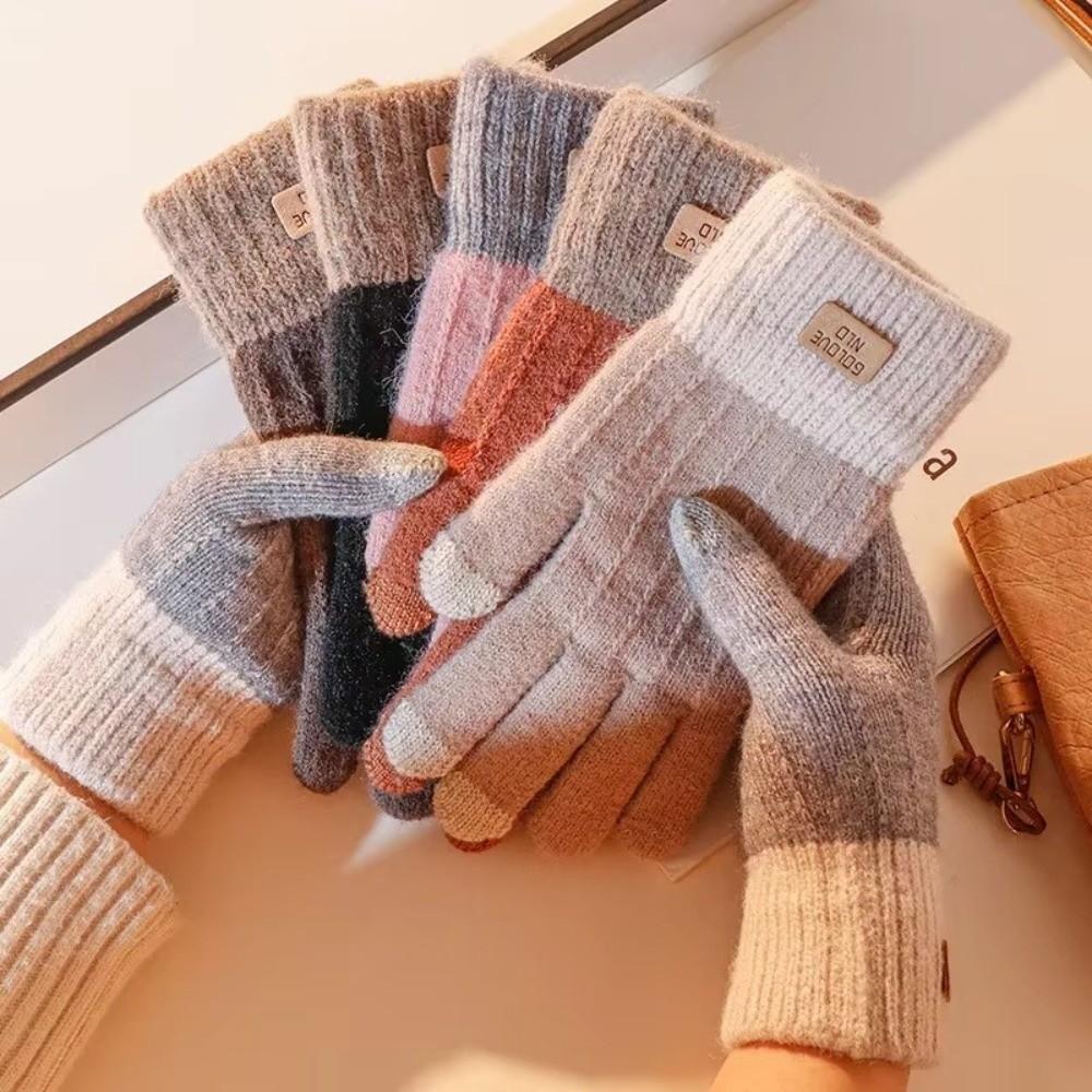 Cold Protection Winter Gloves Touchscreen Women Gloves Vintage Knitted Gloves  Outdoor Riding