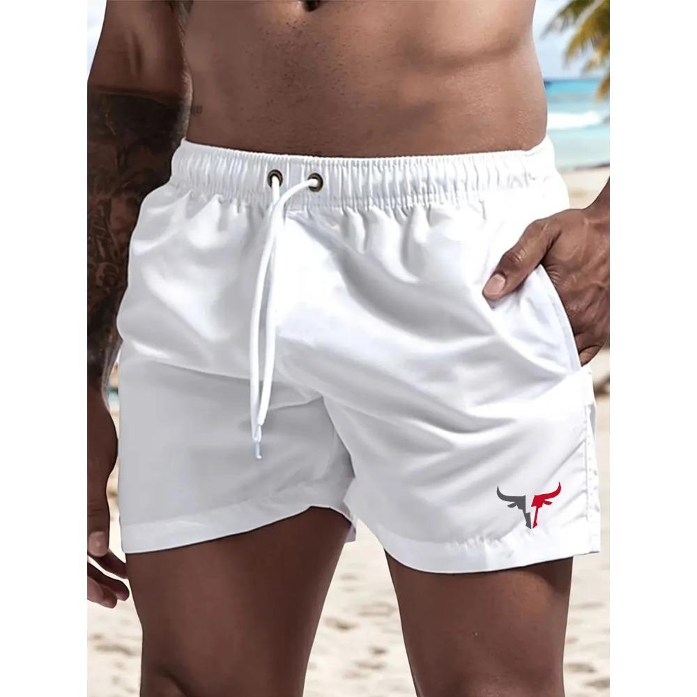 Men's Quick Dry Bull Print Swimming Shorts Breathable Surf Pants with Drawstring Pocket Summer Beach Shorts
