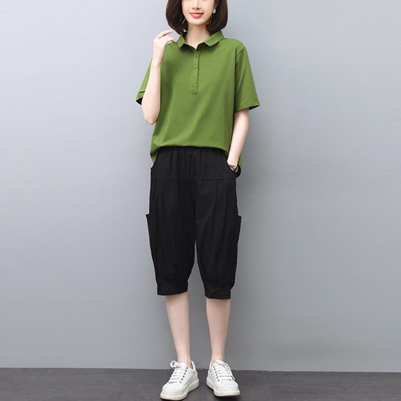 Women's Summer Fashion 2025: Casual Plus Size Two-Piece Set with Loose Fit Seven-Point Pants
