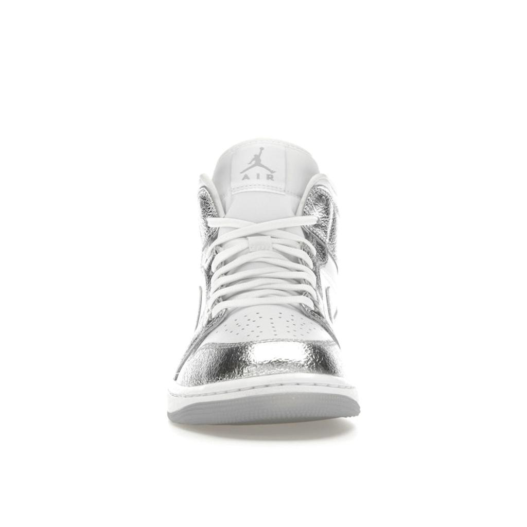 Air Jordan 1 Mid SE Metallic Silver Women Sneakers White Wolf-Grey FN5031-100