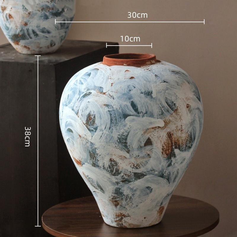 Coarse Earthenware Pot Flower Vase Flower Arrangement Accessories Retro Chinese Ceramic Vase Flowerpot Home Decoration