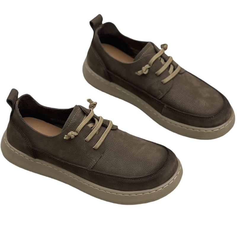 Genuine Leather Shoes Men's Casual Shoes Elastic Bands Retro Men's Shoes Soft Soles Soft Cowhide Single Shoes