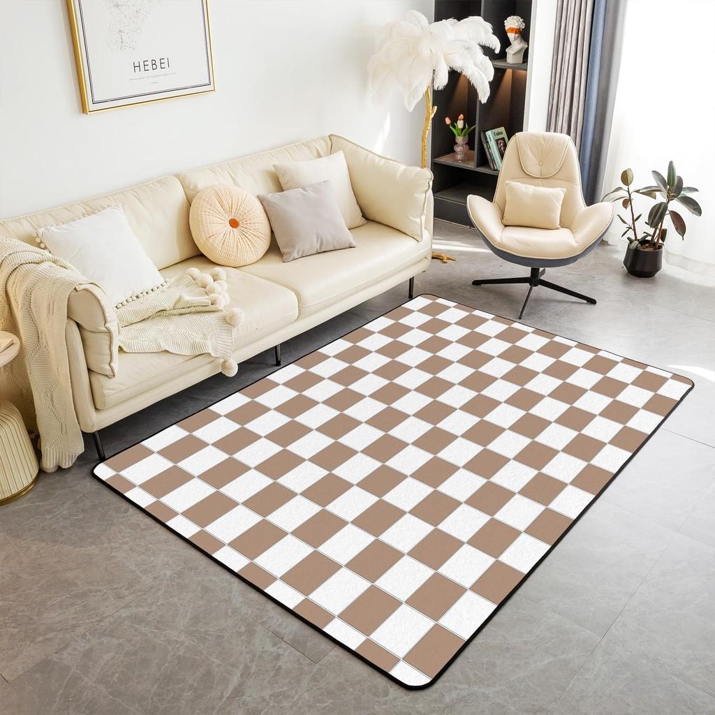Colorful Checkered Carpet Rainbow Checkerboard Grid Area Rug Blue Pink Purple Ombre Plaid Indoor Floor Mat for Kids Boys Girls