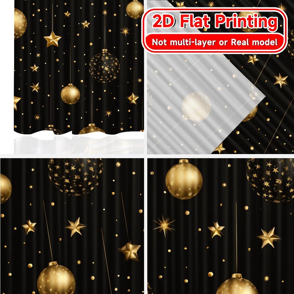 Set Of 2 Modern Flat Printing Golden New Year Curtains Polyester Decorations Perfect Curtain Semi Sheer