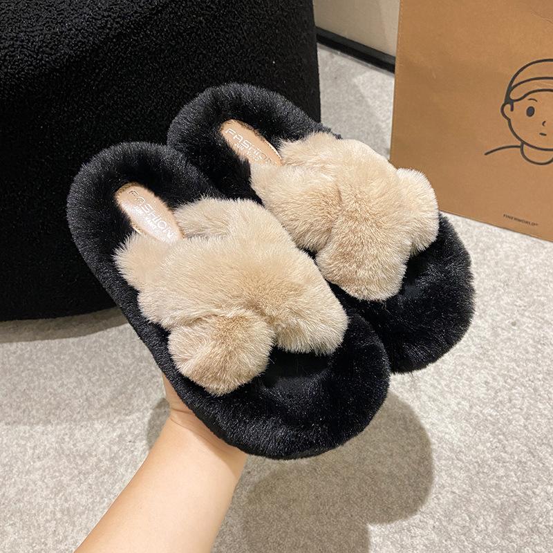 

Women s platform slippers Women s 2025 autumn and winter new indoor cotton slippers Home comfort Mao Mao drag non-slip slippers 42 хакі