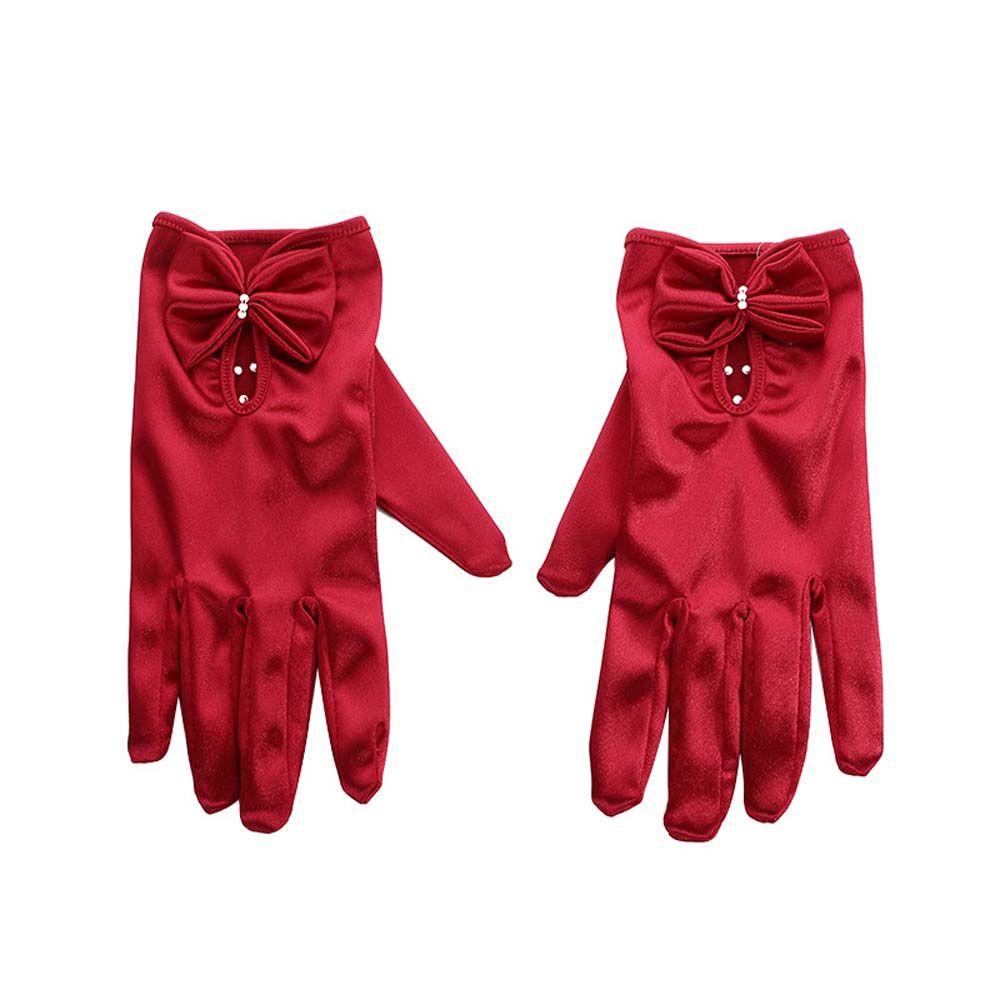Pearl Prom Dinner Gloves Bridal Red Wedding Bridal Gloves Women Gloves Satin Mittens Bow Gloves