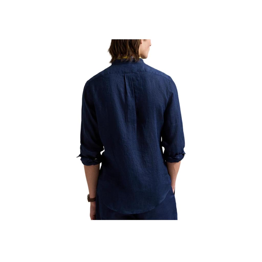 Polo Ralph Lauren Slim Fit Leinen Langarmhemd Herrenhemden Marineblau 710968925-002