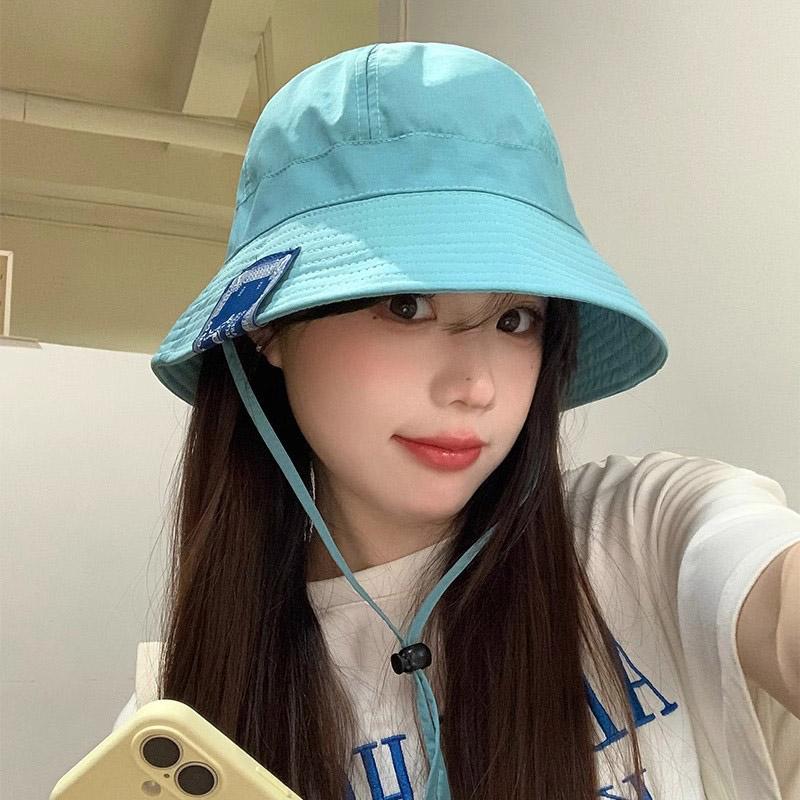 

Korean Bucket Hat for Women Summer Foldable Sunshade Fisherman Cap Girls Solid Color Windbreak Rope Panama Sun Visors one size зелёный