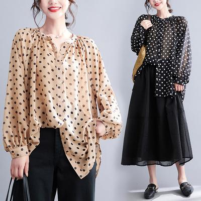 Comfortable Polka Dot Chiffon Shirt for Women In Early Summer, Long-sleeved Top, Fashionable Women's Clothing