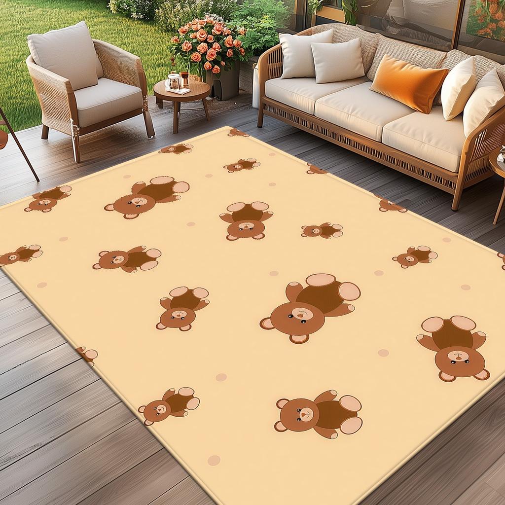 Teddy bear pattern plush rug kids room nursery floor mat cute animal print soft anti slip carpet home decor