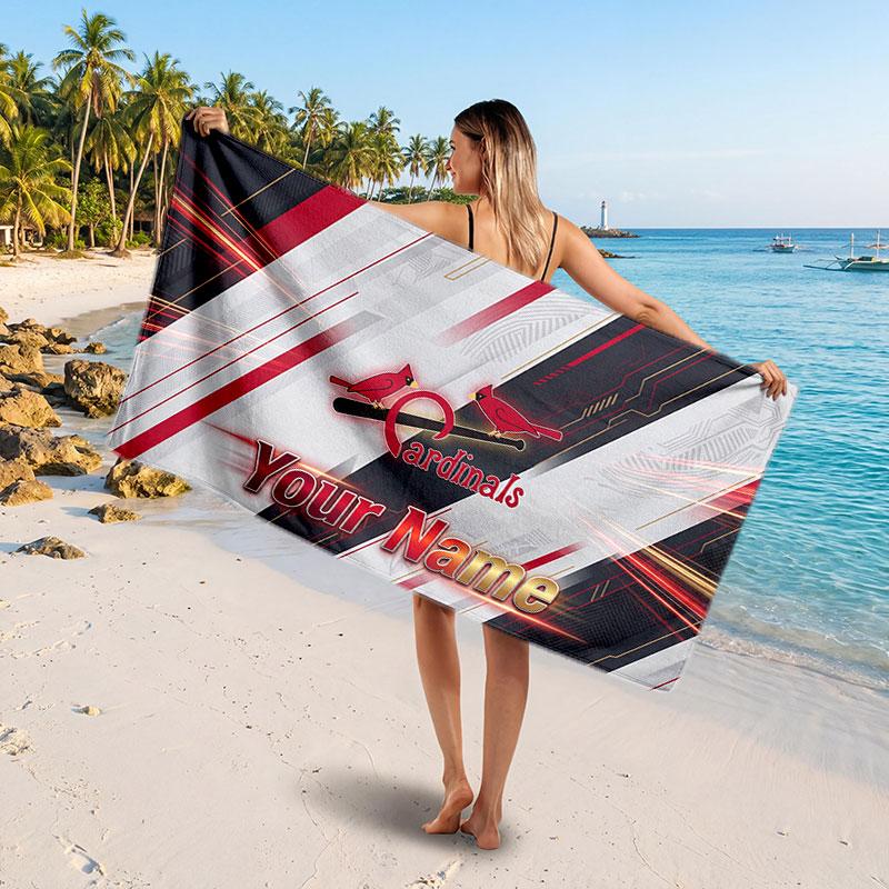 St. Louis Cardinals Customized Name Text Beach Towel, Soft Absorbent Towel Beach Pool Travel Personal Gift