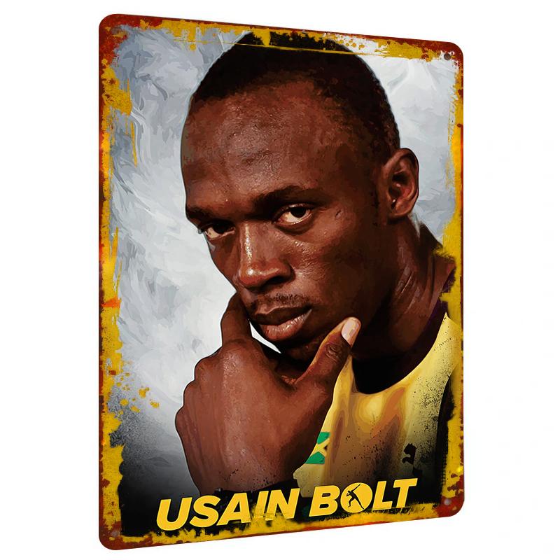 

Legendary Sprinter Usain Bolt Portrait Custom Metal Tin Sign Home Decor Sports Star Souvenir Wall Art 20x30cm（7.8x11.8inch）