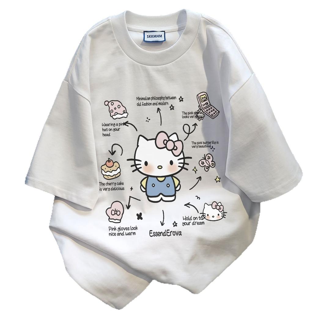 Korean version of cute cotton short-sleeved t-shirt women's summer cartoon Hello Kitty print versatile casual loose top clothing ins