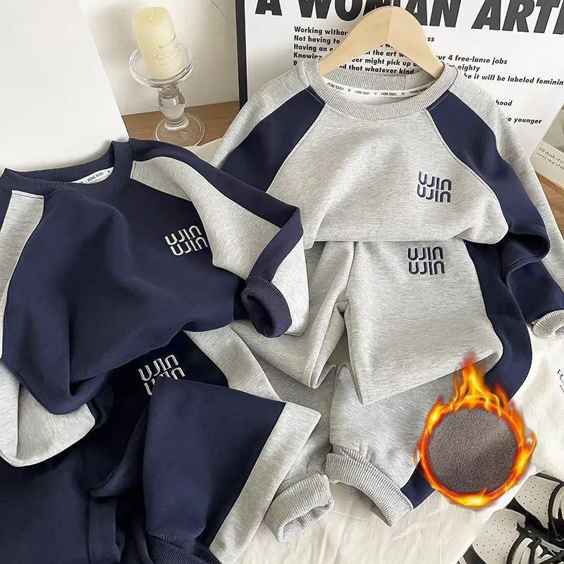 Ensembles Chauds d'Hiver pour Garçons Enfants Polaire Automne Sweat à Capuche Costumes Enfants Rembourrés Sweat-shirts+Pantalons Tenues Adolescent Vêtements en Velours