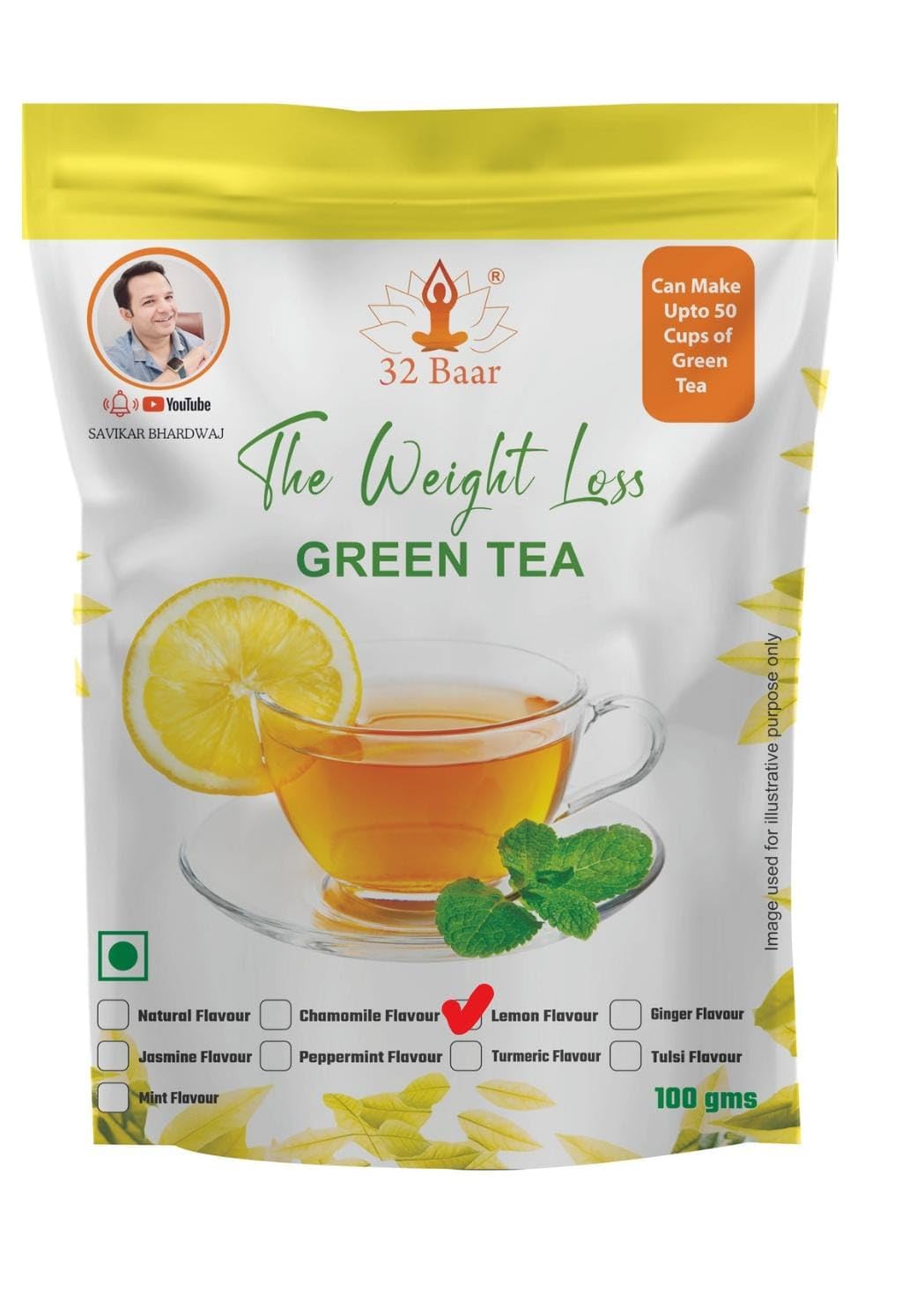 32 Баара Чай со вкусом лимона | Травяной настой Зеленый чай | Расслабляющий и освежающий | Идеально подходит для снятия стресса и укрепления иммунитета | Полностью натуральный В