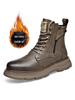 Men's Genuine Leather Mid-Cut Martin Boots - Trendy, All-Match, High-Top with Velvet Lining for Autumn and Winter
