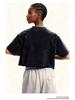 Women's Washed Vintage Cropped T-shirt: Heavyweight 230g Pure Cotton, Retro Loose Fit, Short Sleeve Waist-Length Top