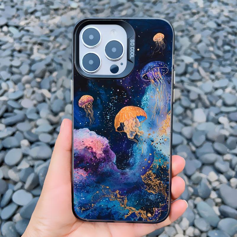 Marine Creature Jellyfish Phone Case For iPhone 16 15 Pro Max Plus 14 13 Mini 12 11 Pro Max Shockproof Laser Back Cover Fundas