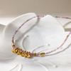 European and American sweet wind lavender natural stone beaded necklace niche plated 18k gold stainless steel disc fringed collarbone chain