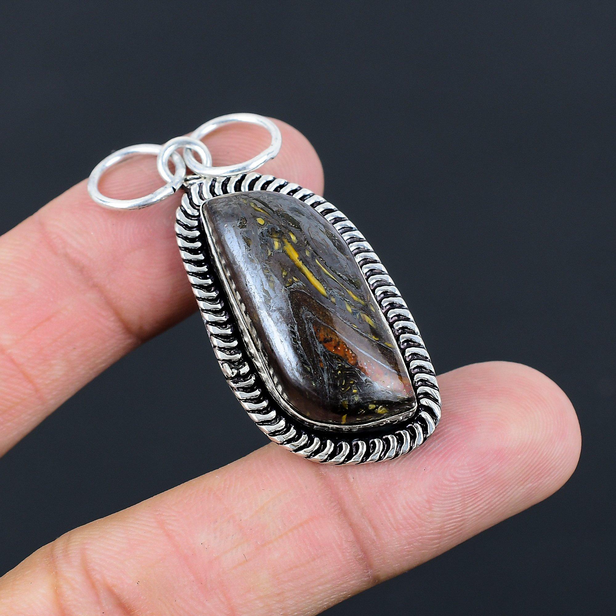 925 Silver Marquise Iron Tiger Eye Stone Sister Art Deco Bezel Birthday Pendant