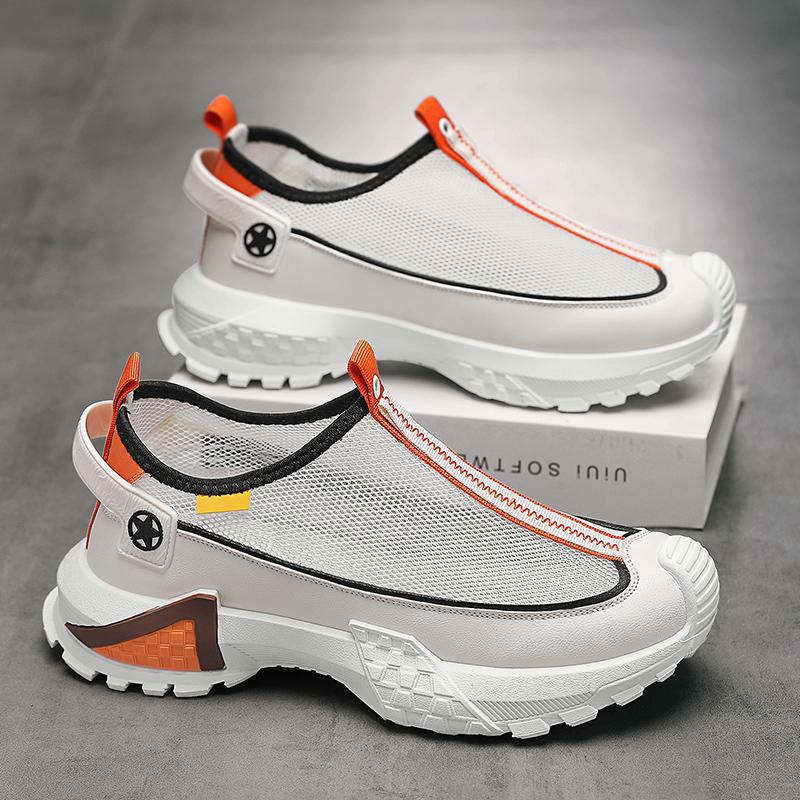 

Summer new building empty men s shoes fashionable and versatile personalized mesh thick bottom stepping on shit feeling one pedal cover lazy shoes 44