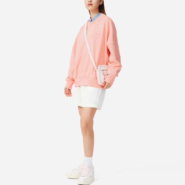 Li-Ning Gradient Logo Embroidered Solid Color Loose Crew Neck Sweatshirt Women Tops Bright-Lotus-Orange AWDRF42-5